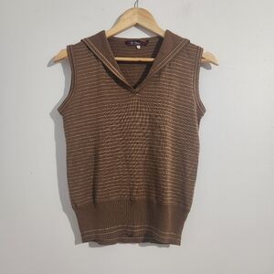 Vintage Y2K Brown And Gold Sweater Vest Size M 90s Preppy Sailor Academia